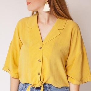 Linen Tie-Front Button Down Top